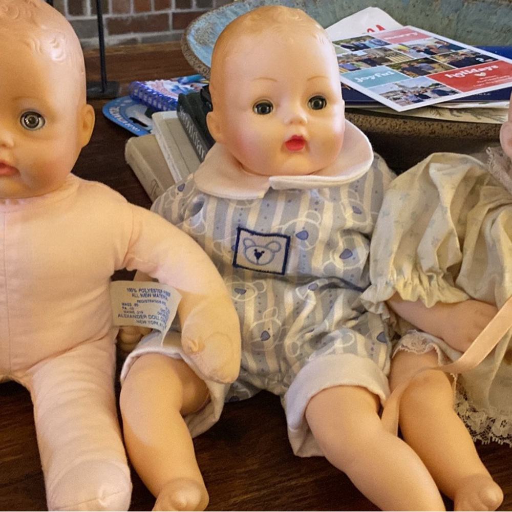 Madame Alexander Baby Dolls in Pink and Blue Outfits, set of 3